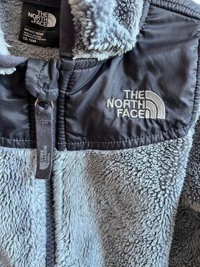 The North Face Gray Fleece Hooded Jacket with Black Shoulder Panels